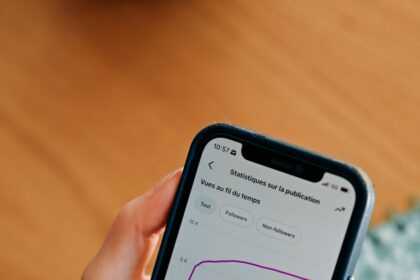 Person using smartphone to view social media analytics.