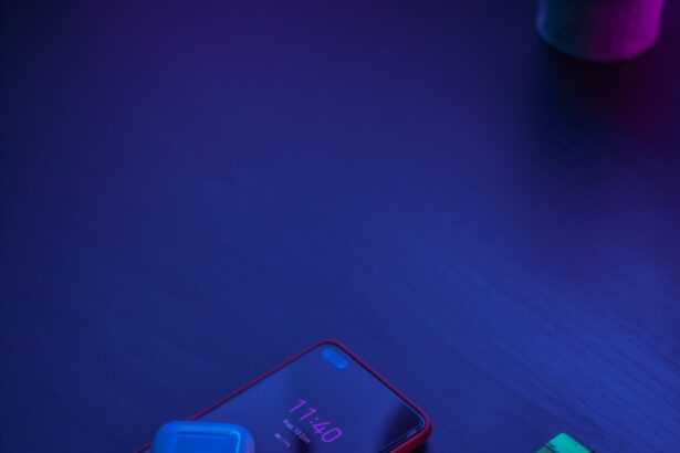 blue apple watch with green strap