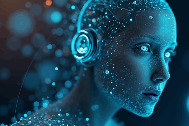 ai generated, cyborg, woman, digital headphones, advanced technology, data points, futurism, glowing effects, technological innovation, artificial intelligence, digital networks, connectivity, science fiction, high technology, cybernetic enhancements, future concepts, digital art, technological gadgets, electronic devices, neon lights, technological advancements, ai integration, digital transformation