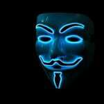 a person wearing a blue mask with a black background