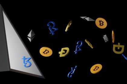 a pyramid with some bitcoins coming out of it