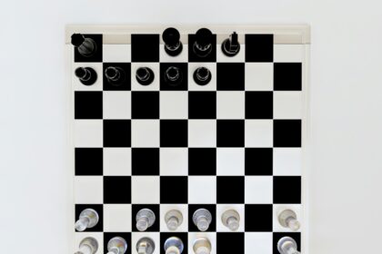 a black and white checkered board with buttons on it