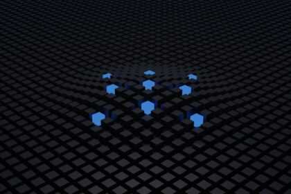 a group of blue arrows on a black background