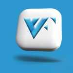 a white square button with a blue v on it