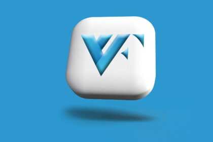 a white square button with a blue v on it