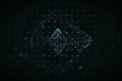 a black background with a blue and green design