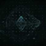 a black background with a blue and green design