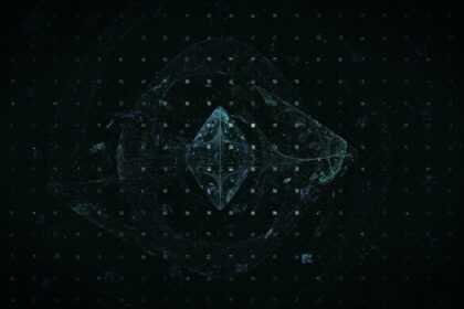 a black background with a blue and green design