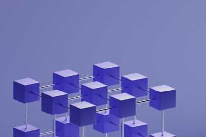 a group of purple cubes hanging from a metal bar