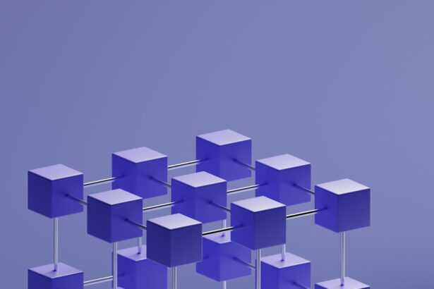 a group of purple cubes hanging from a metal bar