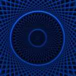 Blue geometric pattern creates an optical illusion.