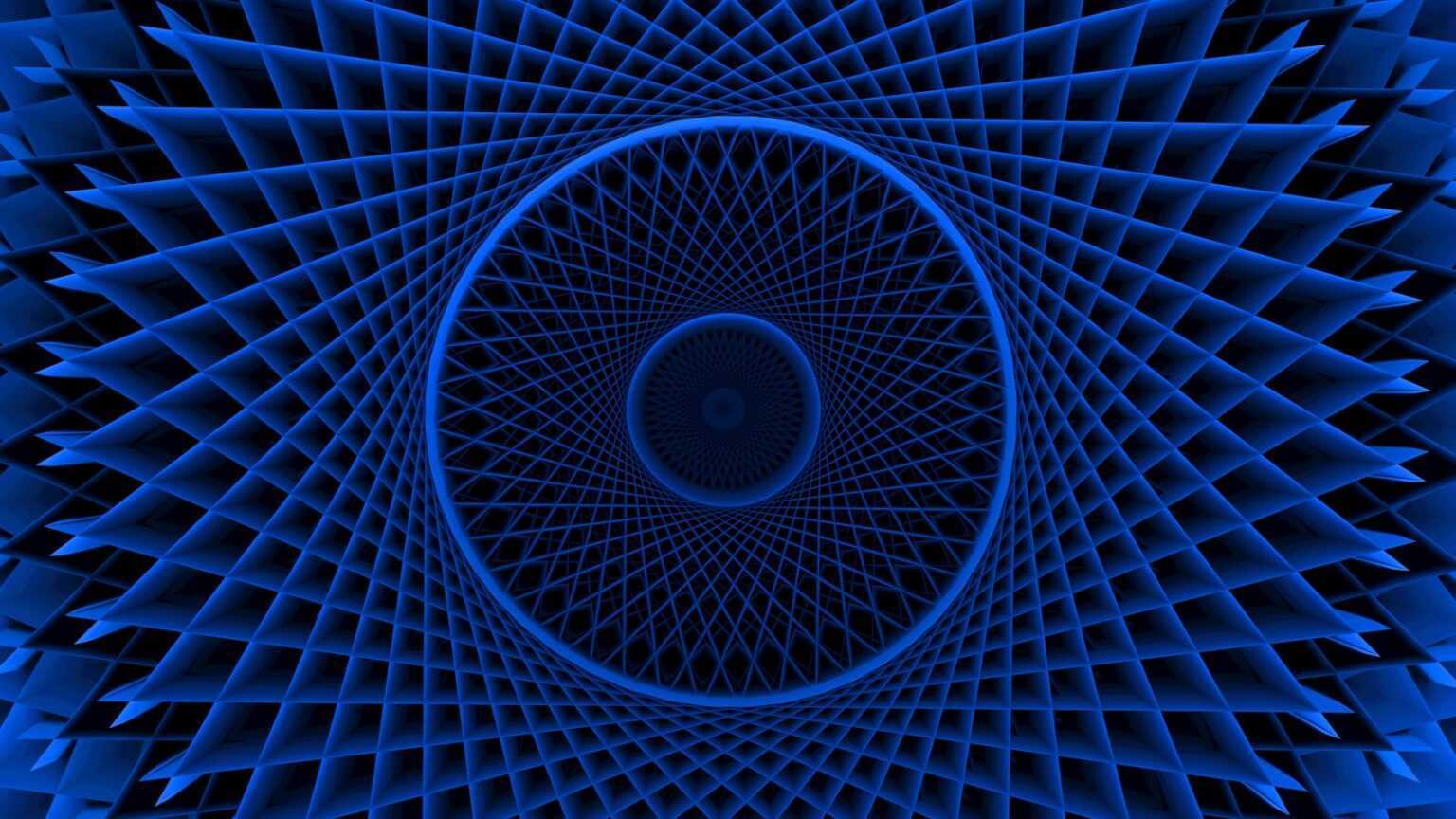 Blue geometric pattern creates an optical illusion.
