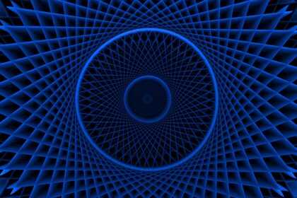 Blue geometric pattern creates an optical illusion.