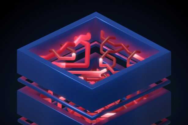 a stack of blue boxes with red lights in them