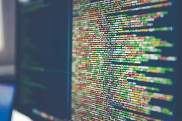 Colorful software or web code on a computer monitor