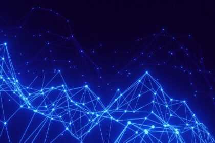 a blue background with lines and dots