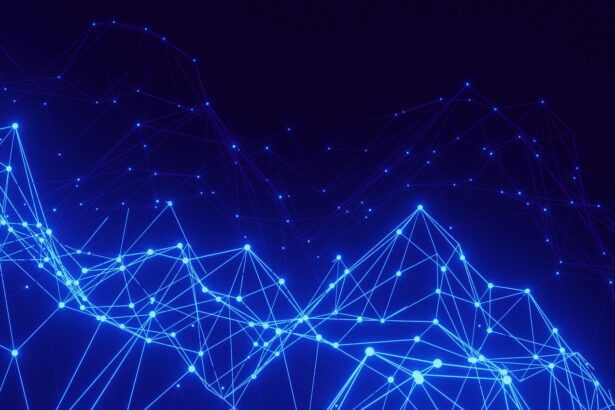 a blue background with lines and dots