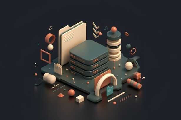 A stylized illustration of data storage and processing.